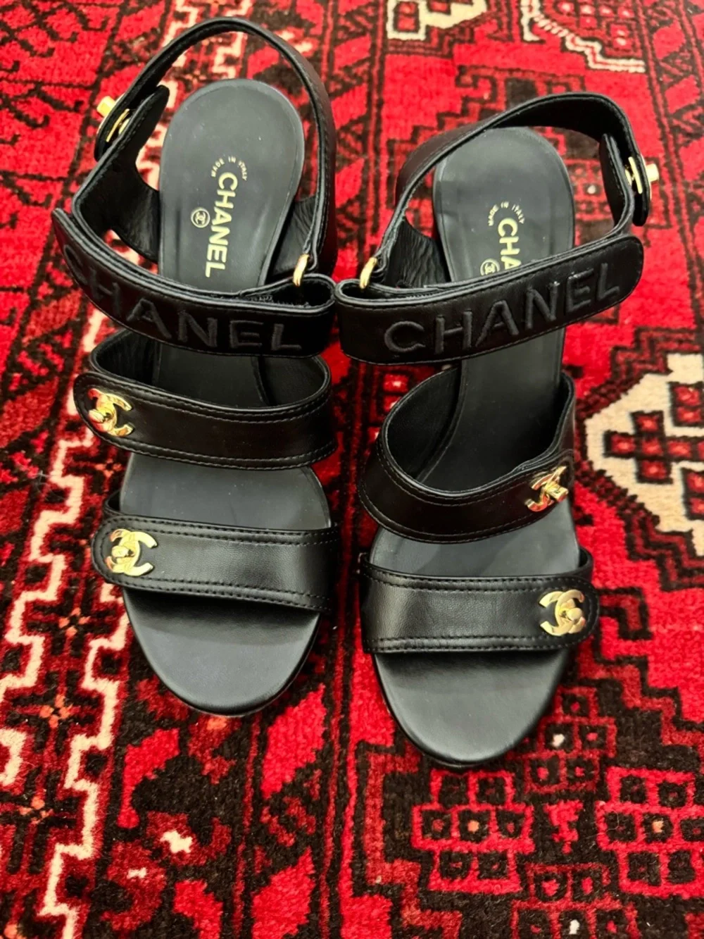 Chanel Women's Turnlock CC Logo Heeled Sandals Leather Neutral